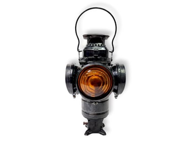 Early 1900s Adlake Non-Sweating Railroad Switch Lamp w/ Red & Blue Lenses