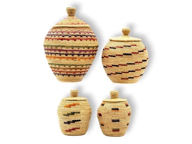 Yup'ik Coiled Grass Baskets w/ Wooden Balls - Mary Simon