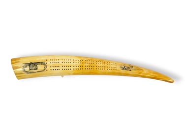 Walrus Tusk w/ Scrimshaw Cribbage Board - Ed Milligrock