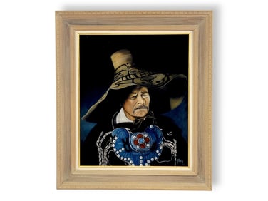Haley Original Black Velvet Portrait of a Southeast Alaska Native Man