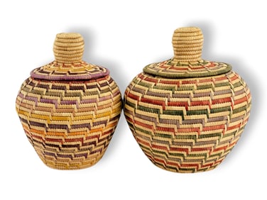 Yup'ik Coiled Grass Baskets w/ Spiral Design