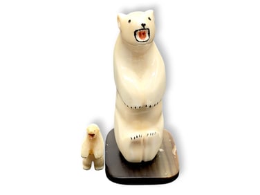 Walrus Tusk Polar Bear Figurines - Gene Angnaboogak & Other