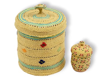 Aleut Polychrome Twined Storage Baskets - Polychrome Floral Designs