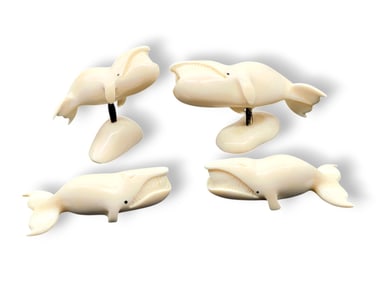 Walrus Tusk & Baleen Bowhead Whales Figurines - Bryant Koonooka