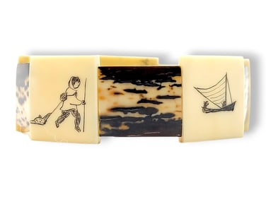 Walrus Tusk Scrimshaw Tile Bracelet - Larry Nayokpuk