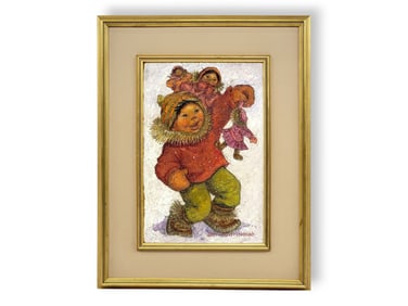 Joan Arend Kickbush Oil Painting of Playful Children