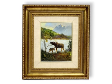 Ellen Henne Goodale Painting of a Moose & Calf