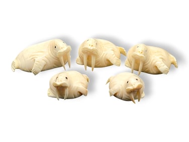 Walrus Tusk & Baleen Walrus Figurines - Bryant Koonooka