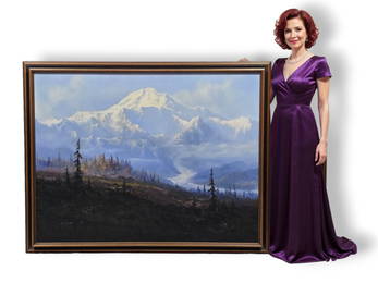 Monumental Ernest Robertson Oil Painting Mural of Denali