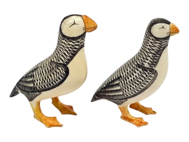 Exceptional Scrimshaw Horned Puffins - Alvin Kayouktuk
