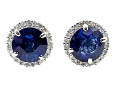 Sapphire & Diamond Halo Stud Earrings in Platinum