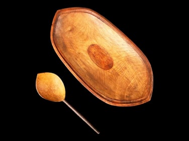 An Antique Chugach Carved Wood Bowl & Spoon