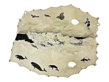 Judy Pelowook Original Ink Hunting Drawing on Stretched Hide