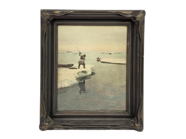 Lomen Bros. "Eskimo Spear Fishing" Hand-Colored Gelatin Silver Photographic Print