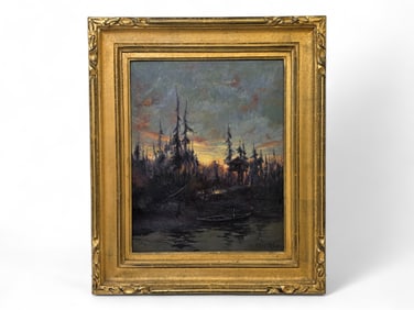 Carl Abken Oil Painting of a Cache on the Yukon