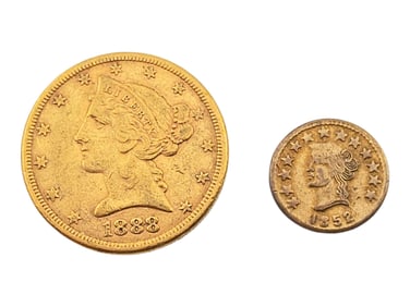 1888 $5 Coronet Head Half Eagle & 1852 $0.50 California Fractional