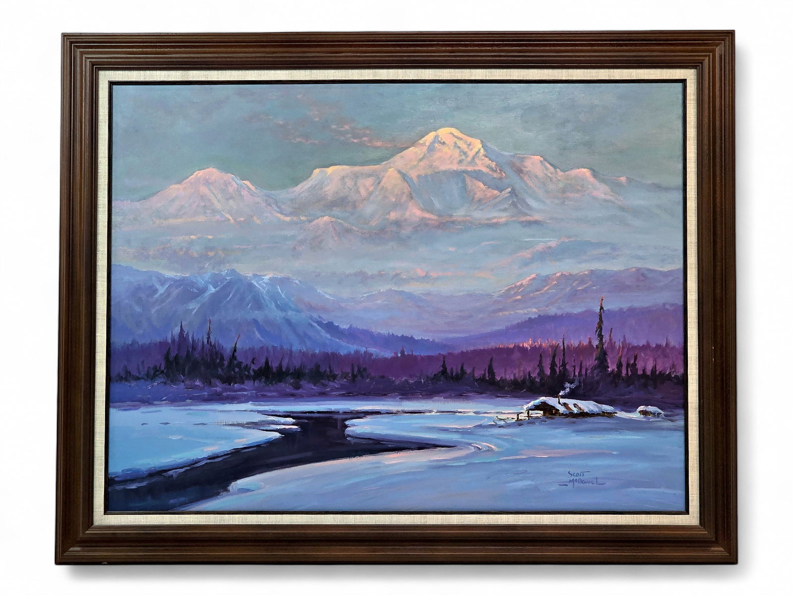 Scott McDaniel "Spring Setting In" Oil Painting of Denali: An important original oil on canvas by Alaska artist Scott McDaniel (1926-2012)- the largest work we have ever offered by the artist. McDaniel is known for his majestic landscapes and wildlife
