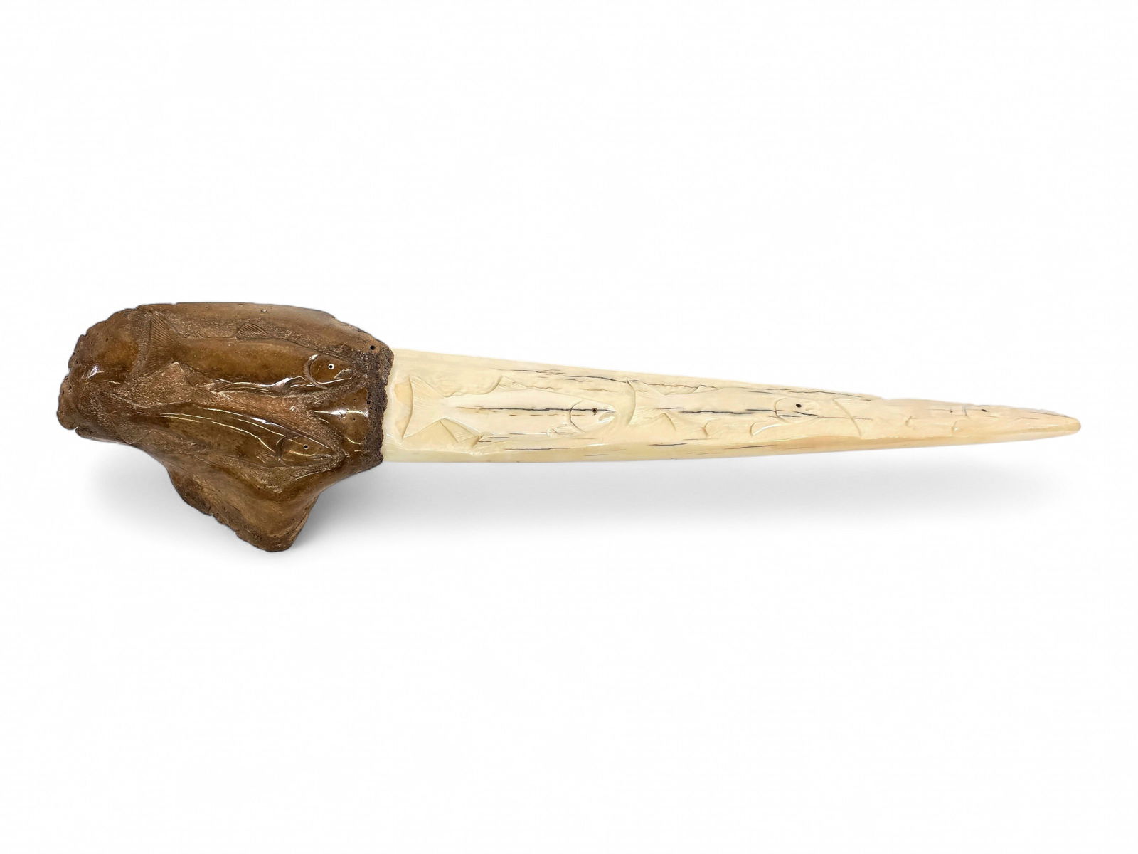 Salmon-Themed Relief Carved Walrus Tusk - Sam Dimmick (1 of 9)