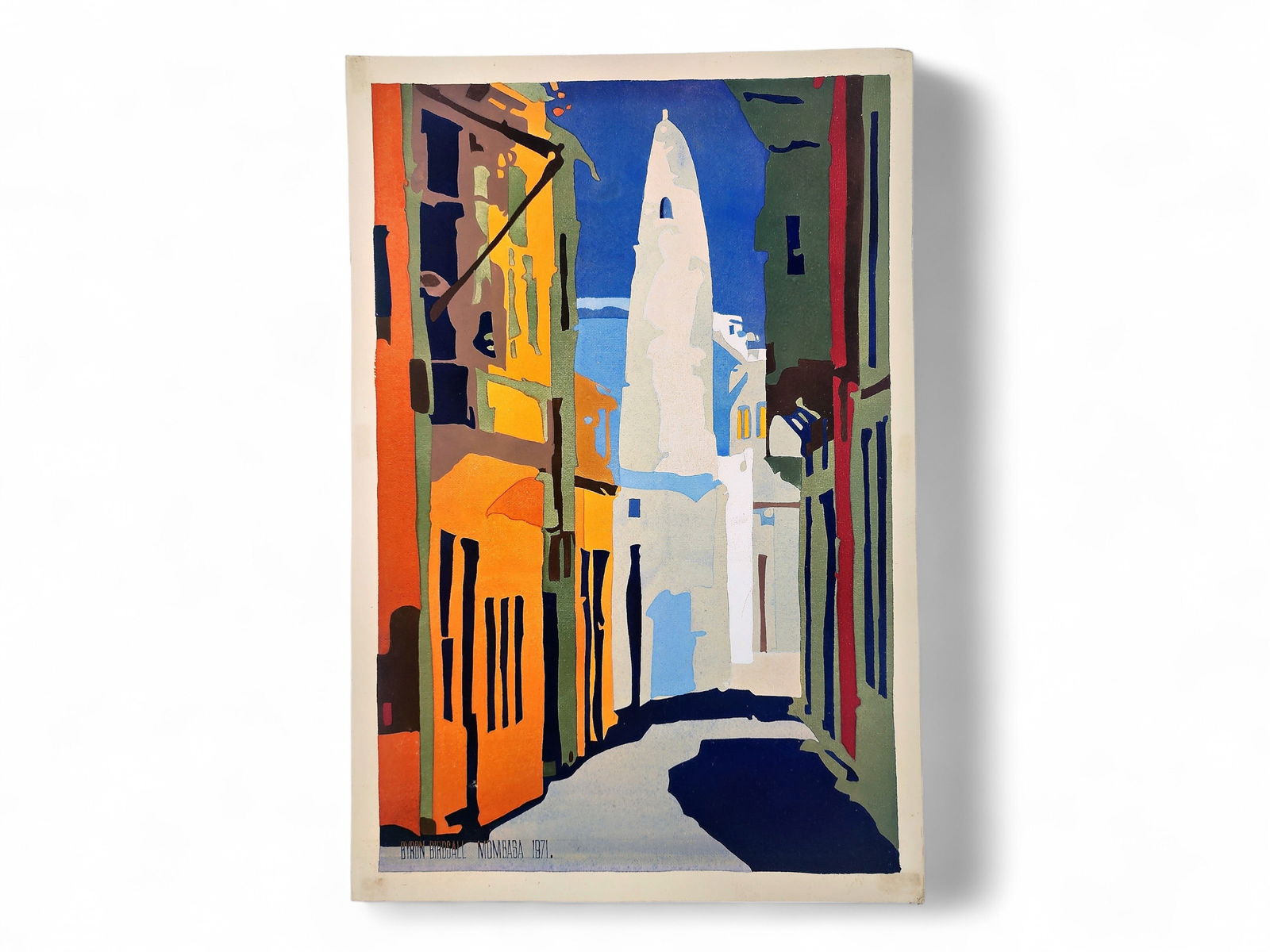 Byron Birdsall "Mombasa" Watercolor Painting: An original watercolor painting on paper by the renowned Alaskan artist, Byron Birdsall (1937-2016), titled "Mombasa". The artwork reflects the vibrant colors of the beachside city in Kenya,