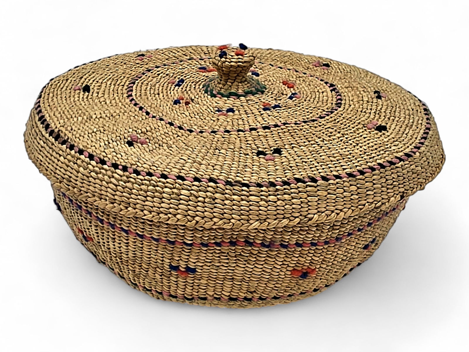 Large Aleut Twined Grass Basket w/ Floral Design (1 of 7)
