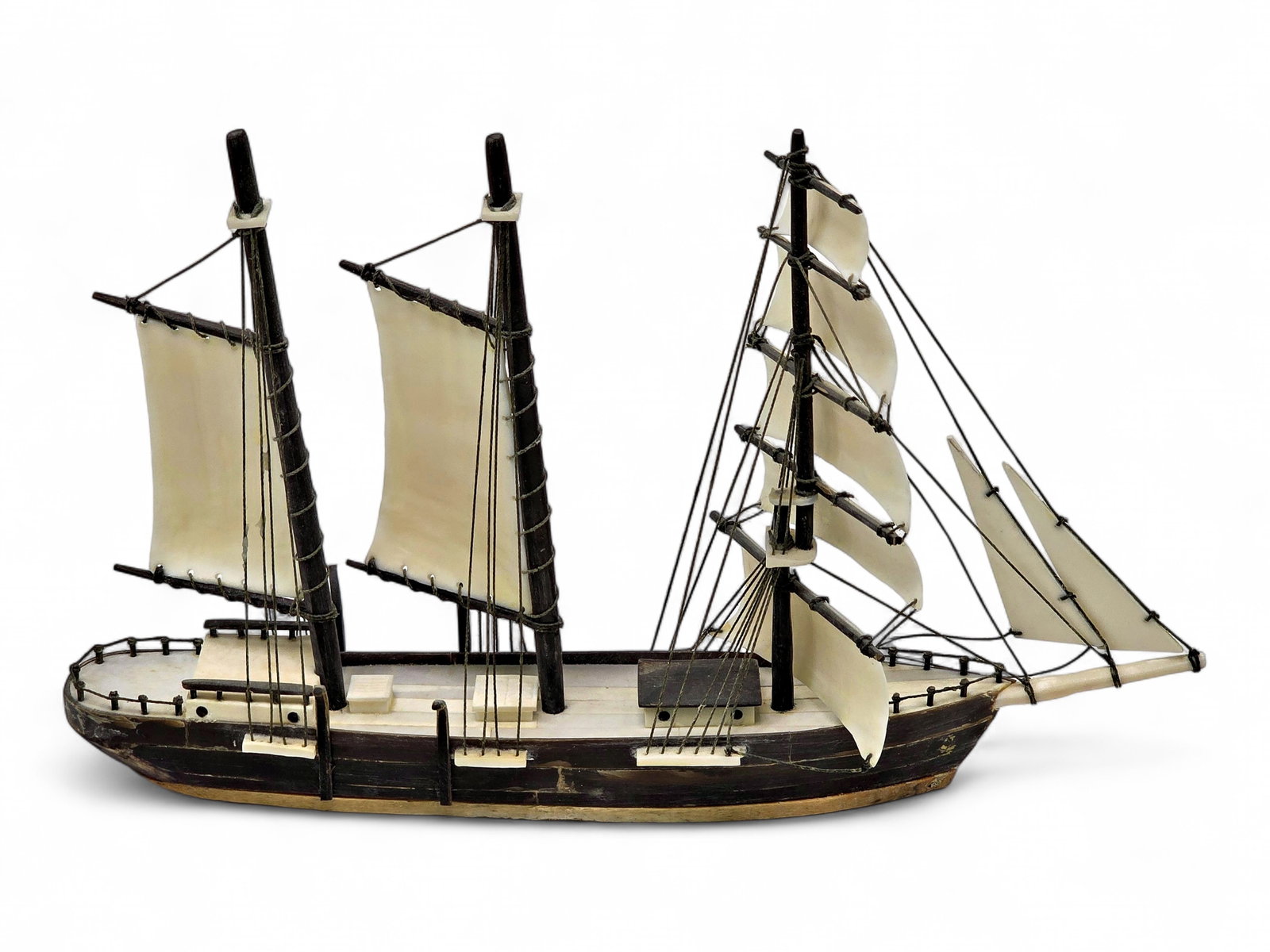 Walrus Tusk & Baleen Three-Masted Ship Model - James Aningayou (1 of 11)