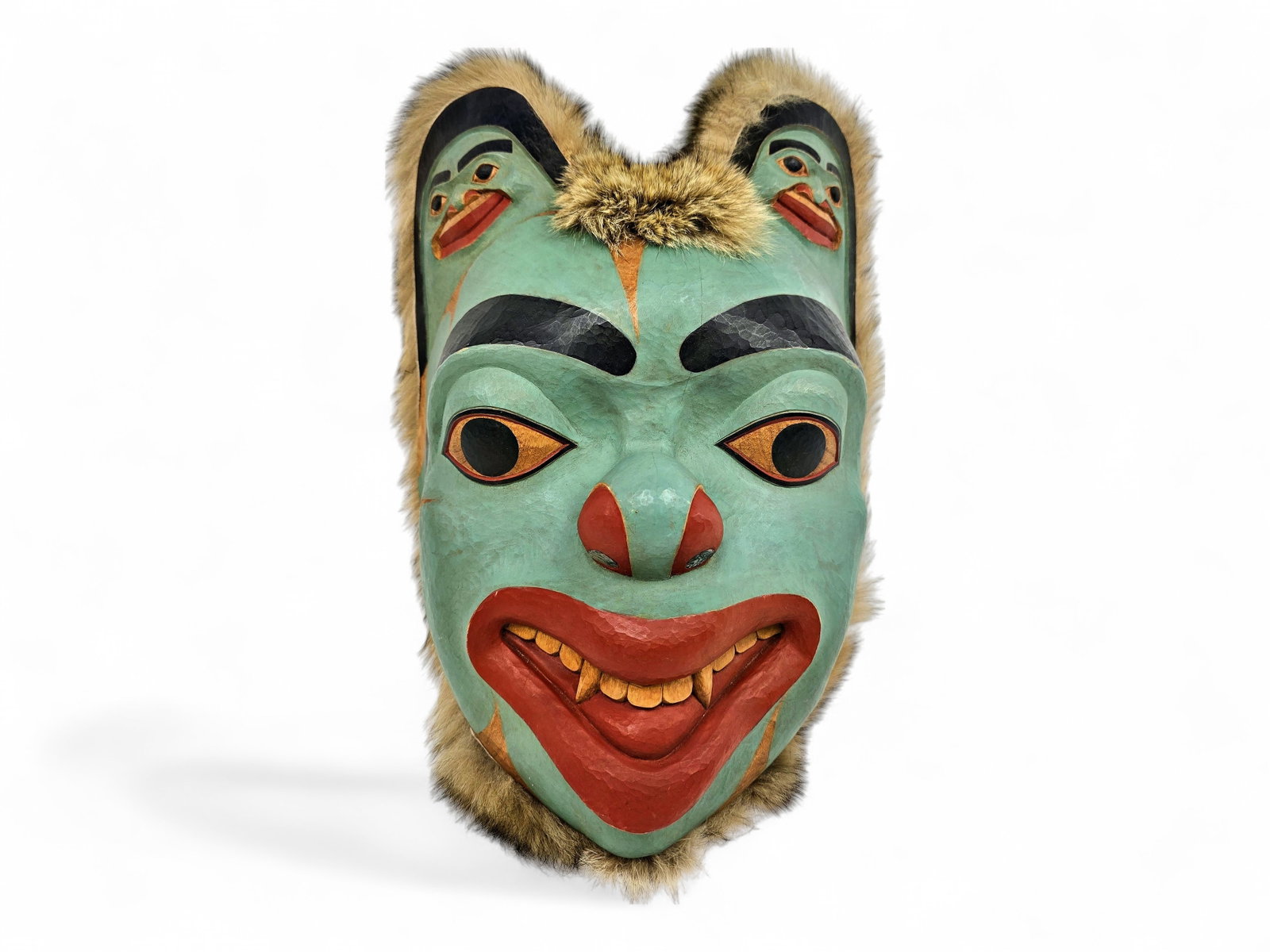 Monumental NW Coast Bear Mask - Ray J. Watkins: A monumental polychrome Tlingit bear mask signed en verso by Alaska artist Ray J. Watkins (b.1951) of Juneau, displaying exceptional scale, bold sculptural form, and outstanding visual presence.