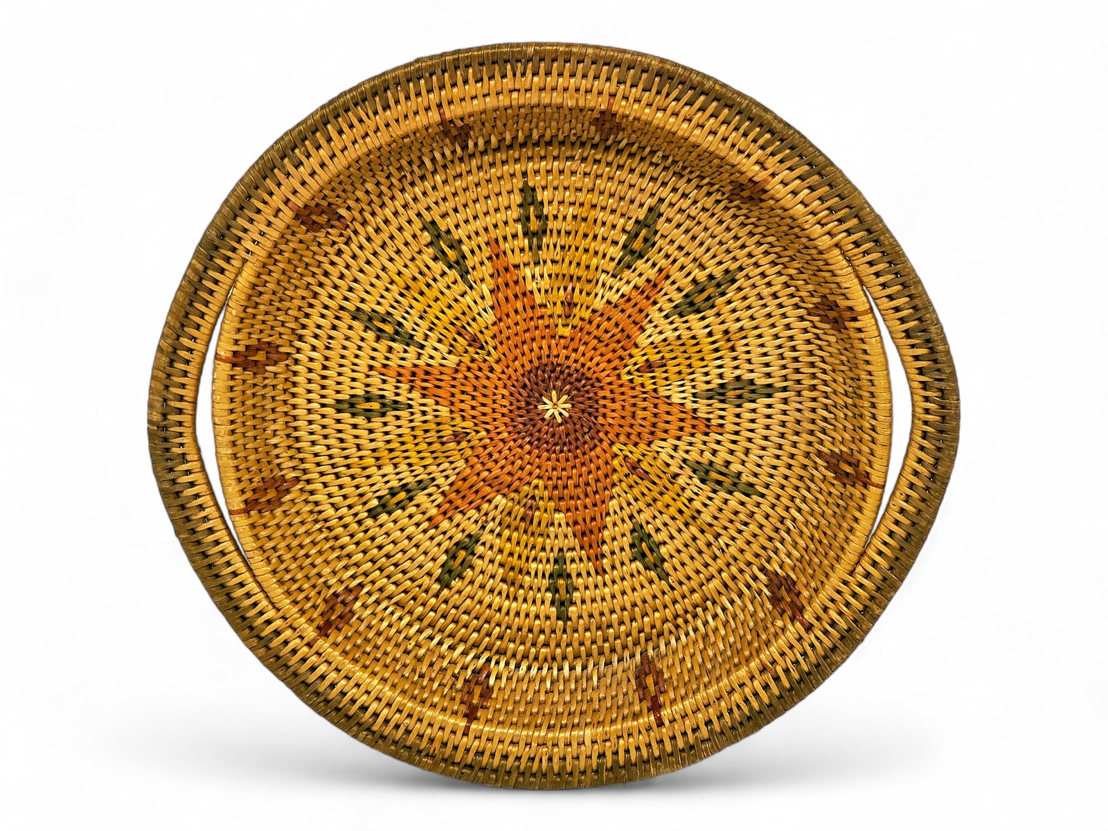 Large Athabascan Willow-Root Basket Tray with Polychrome Starburst Design (1 of 4)