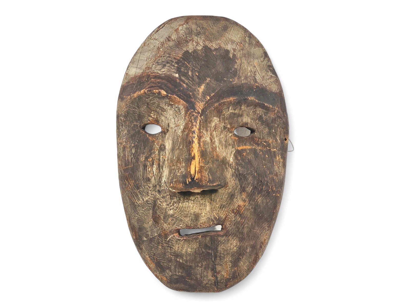 Antique Eskimo Portrait Mask, King Island or Point Hope: A fine antique Eskimo face mask from either King Island or Point Hope, northern Alaska, dating to the late nineteenth or very early twentieth century. Boldly carved from a single piece of wood, the el