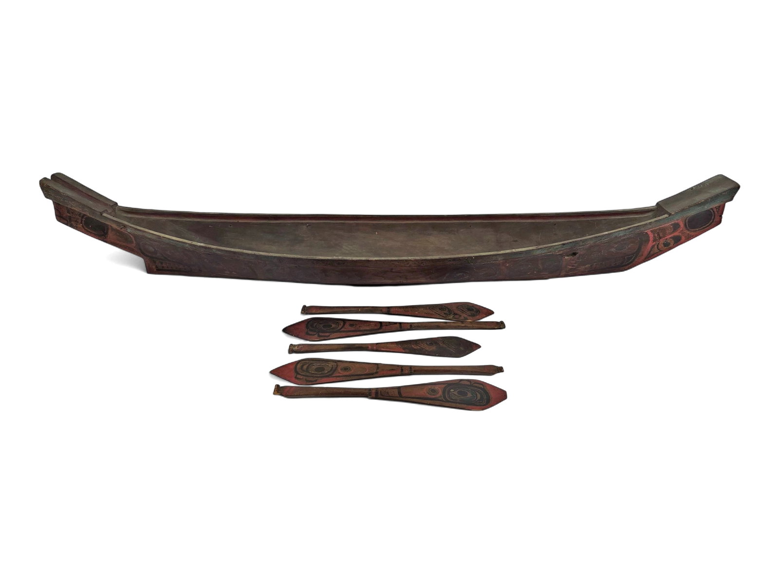 Late 19th Century Haida Painted Model Canoe with Five Paddles (1 of 17)