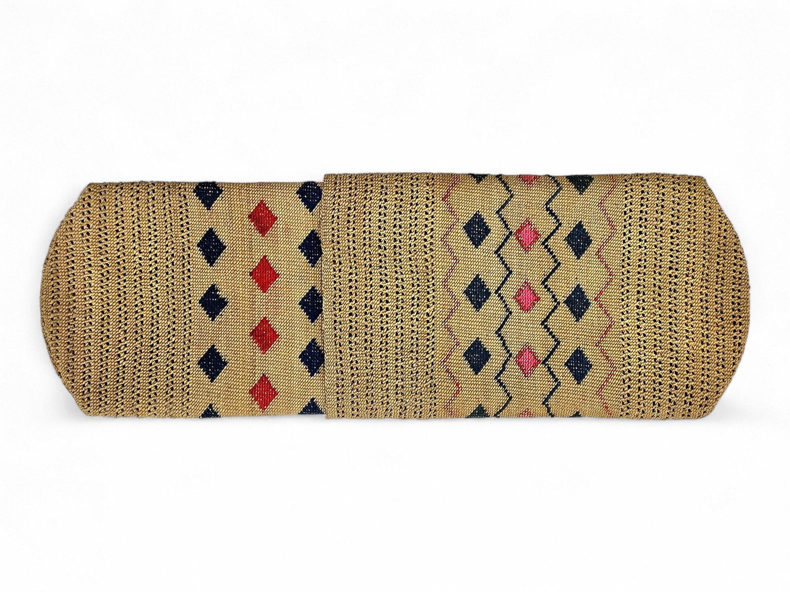 Fine Attu Aleut Polychrome Grass Basket Wallet, c.1920s: A fine c.1920s Unangan (Aleut) Attu Island wild grass basket wallet, showcasing the exceptionally delicate weaving tradition for which Attu basketry is internationally renowned. Formed as a two-piece 