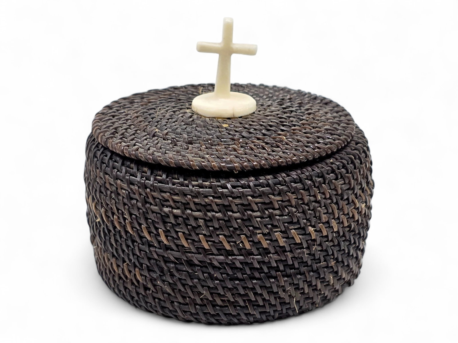 Inupiaq Baleen Basket w/ Walrus Tusk Cross Finial - Gregg Tagarook, Sr. (1 of 8)