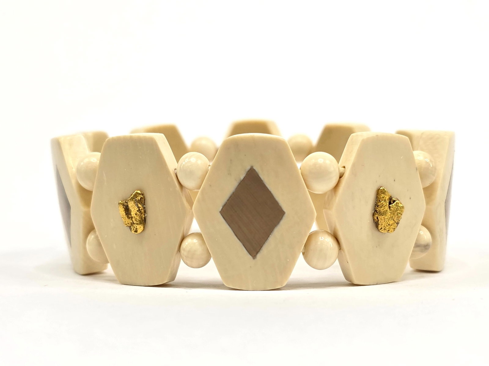Mammoth Tusk & Alaska Gold Nugget Stretch Panel Bracelet (1 of 7)