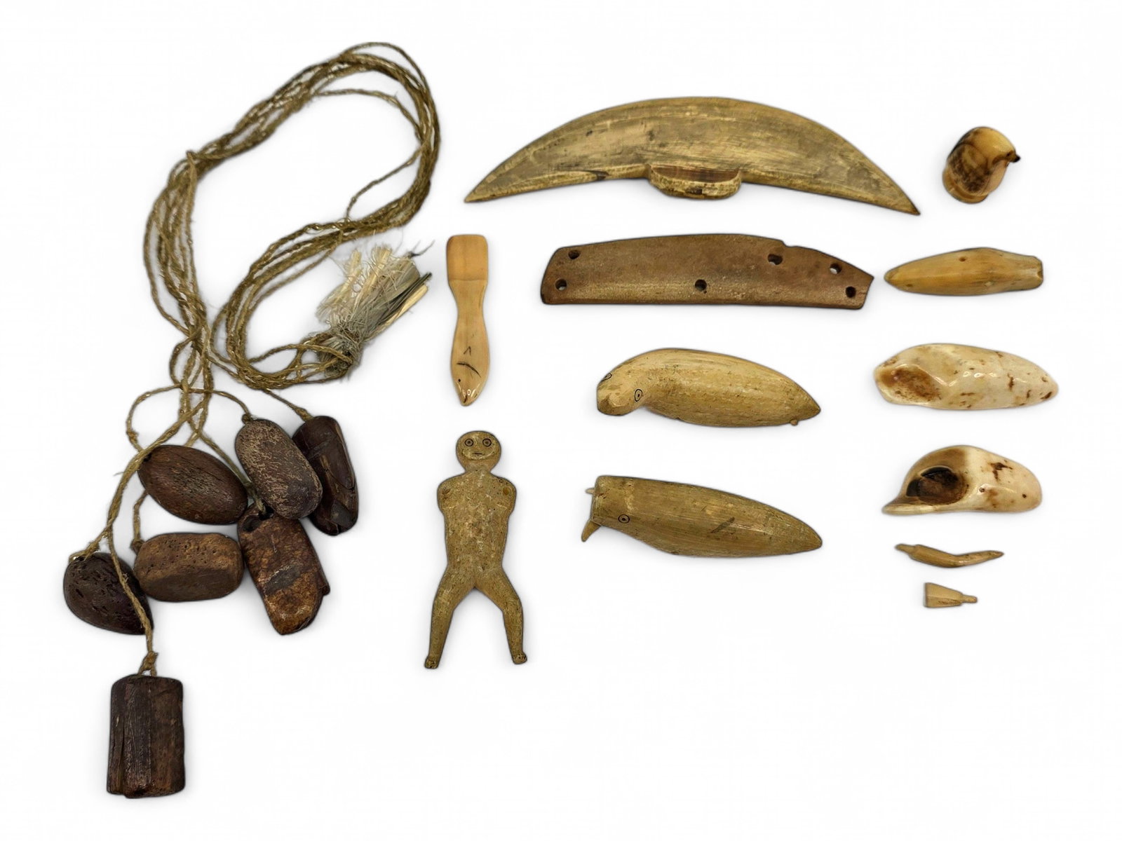 Collection of Antique Eskimo Walrus Tusk Artifacts, Bola, Toys, and Figural Carvings (1 of 14)