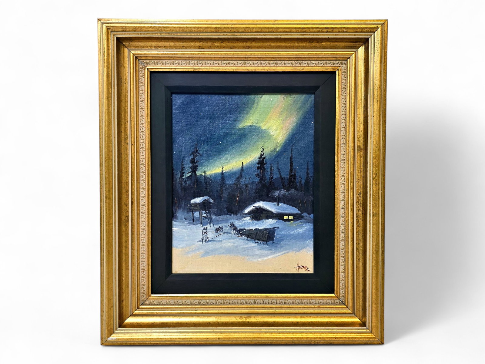 Ellen Henne Goodale Oil Painting of Sled Dogs & Northern Lights (1 of 4)