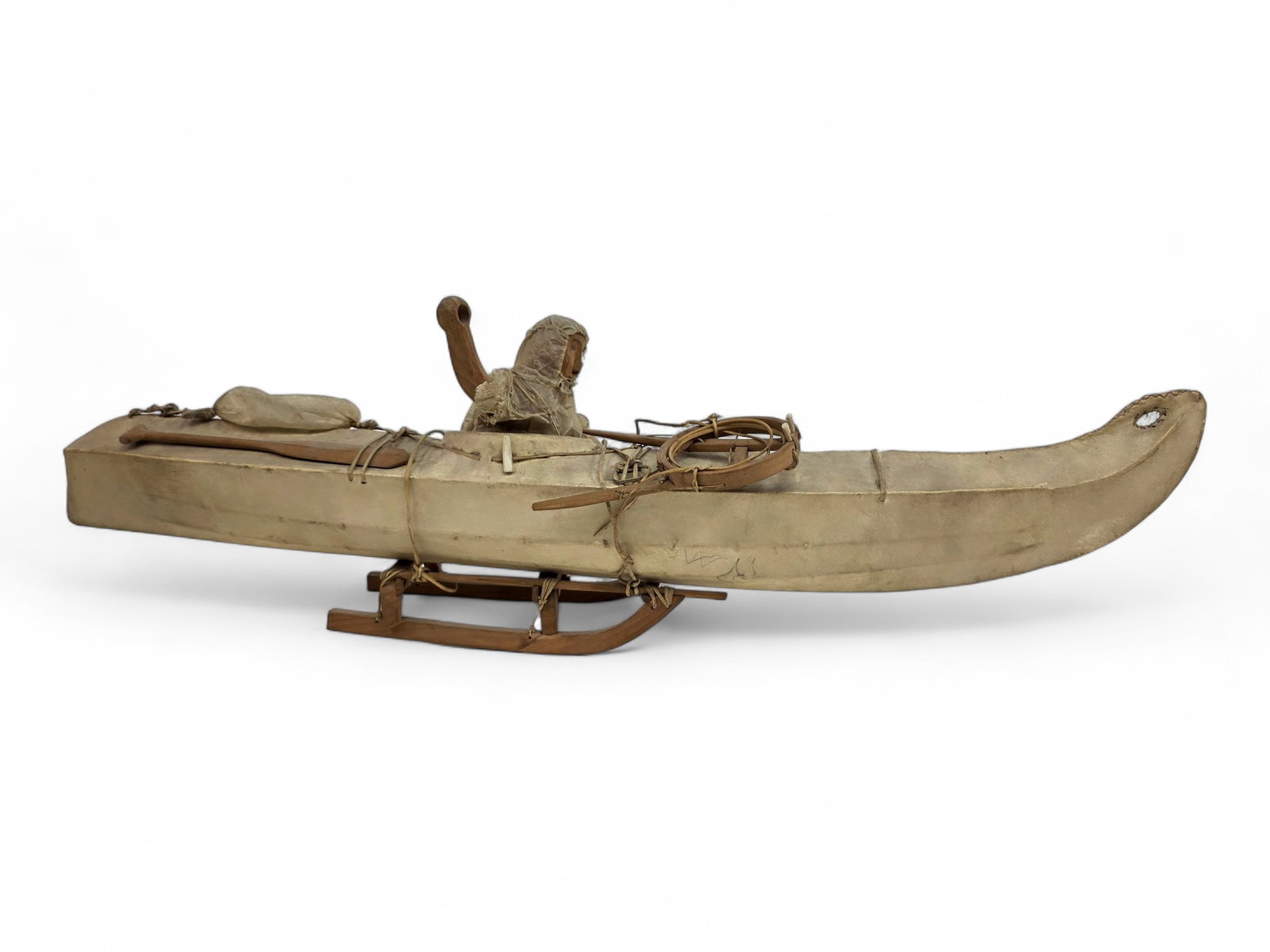 Eskimo Skin Kayak Model with Hunter and Sled (1 of 9)