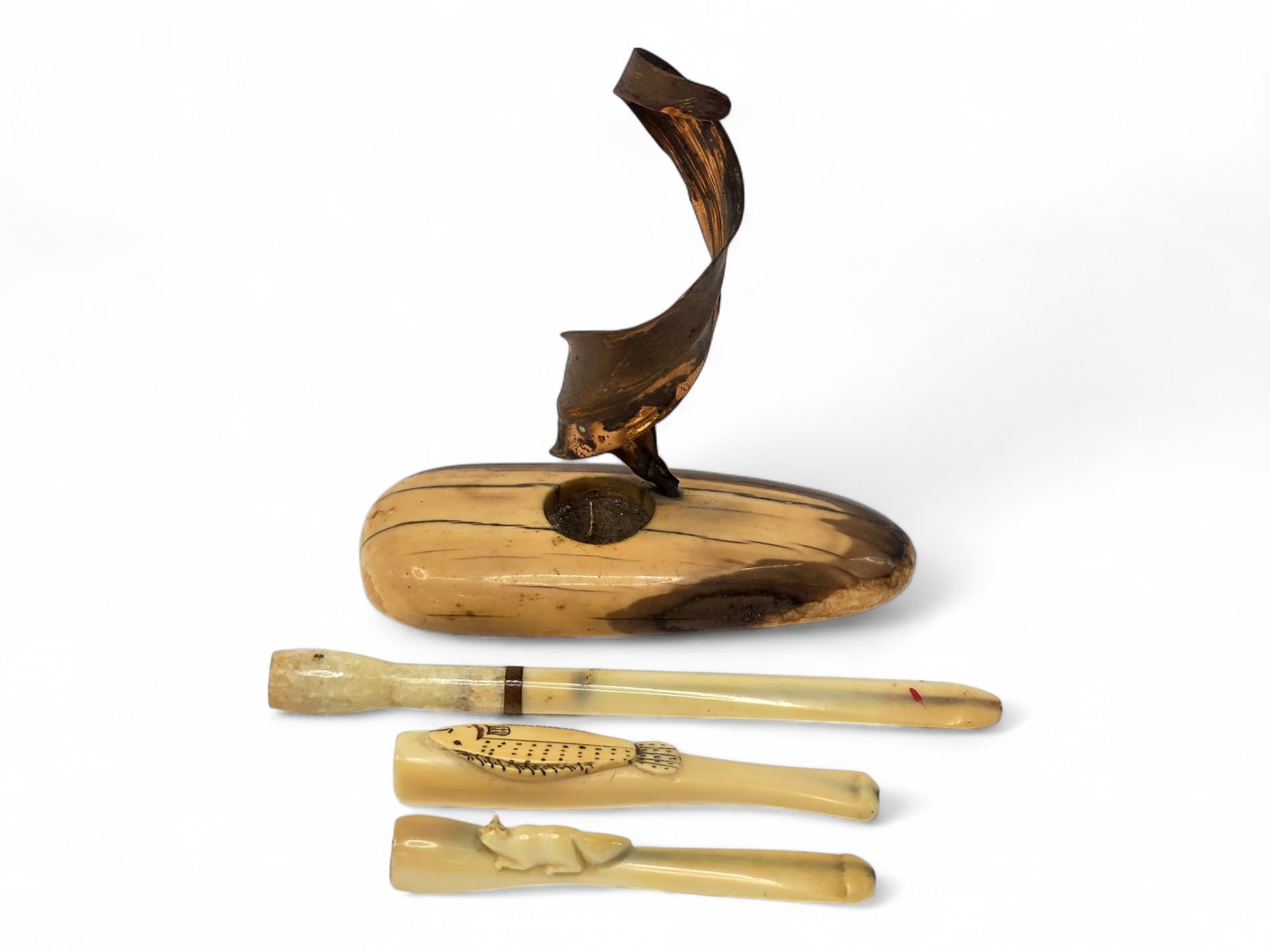 Early Alaska Native Tobacciana Group with Ashtray & Figural Cigarette Holders (1 of 16)