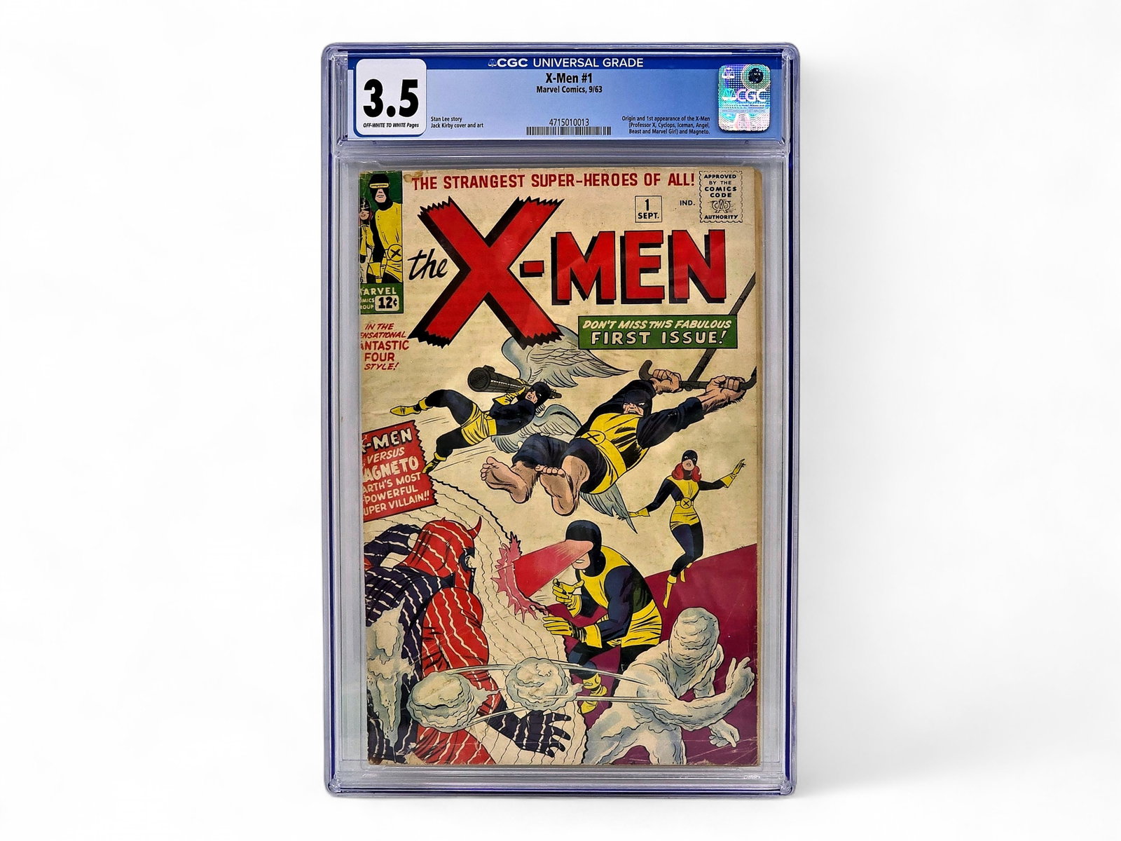 The X-Men #1 Comic Book - CGC 3.5: The X-Men #1 comic book, titled "The Strangest Super-Heroes of All!" was published by Marvel Comics and released in September 1963, standing as a foundational milestone of the Silver Age of comic