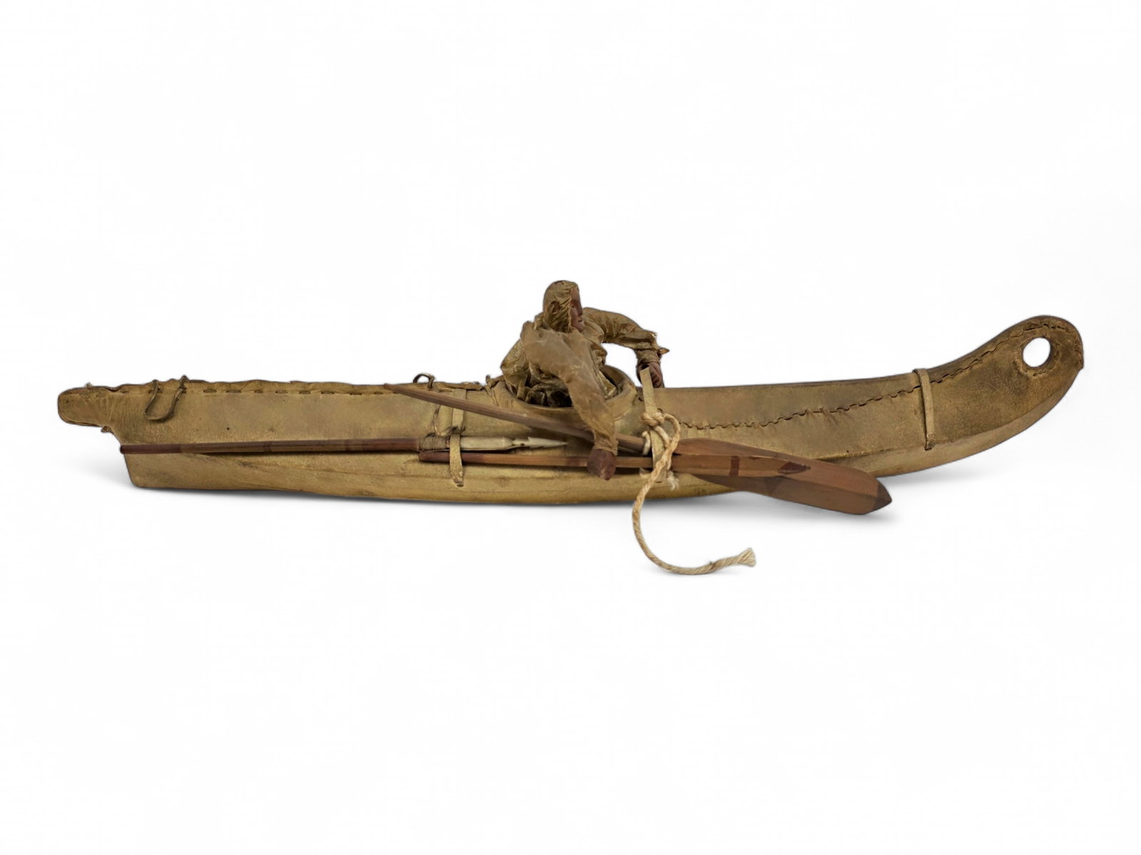 Early 20th Century Eskimo Skin Kayak Model with Hunter (1 of 8)