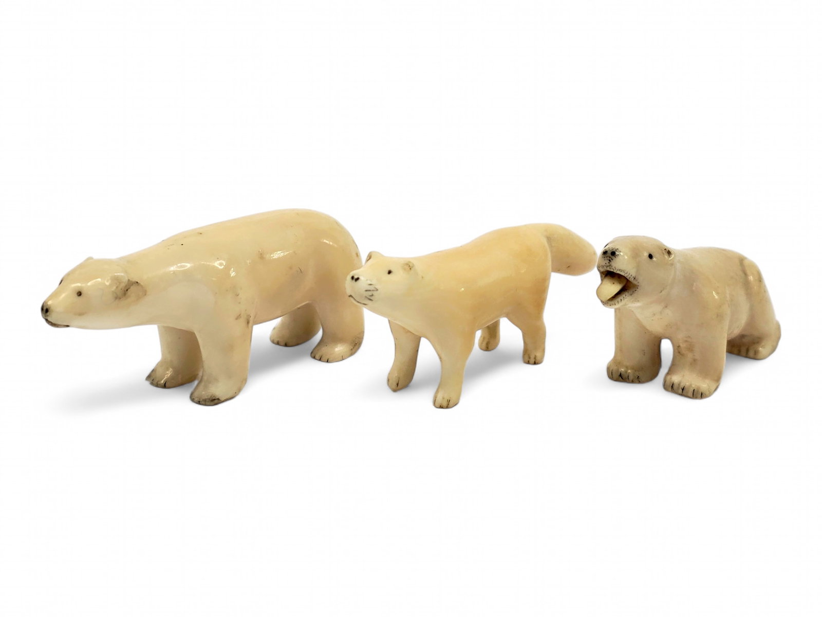 Early Eskimo Walrus Tusk Polar Bear, Cub & Fox Carvings (1 of 11)