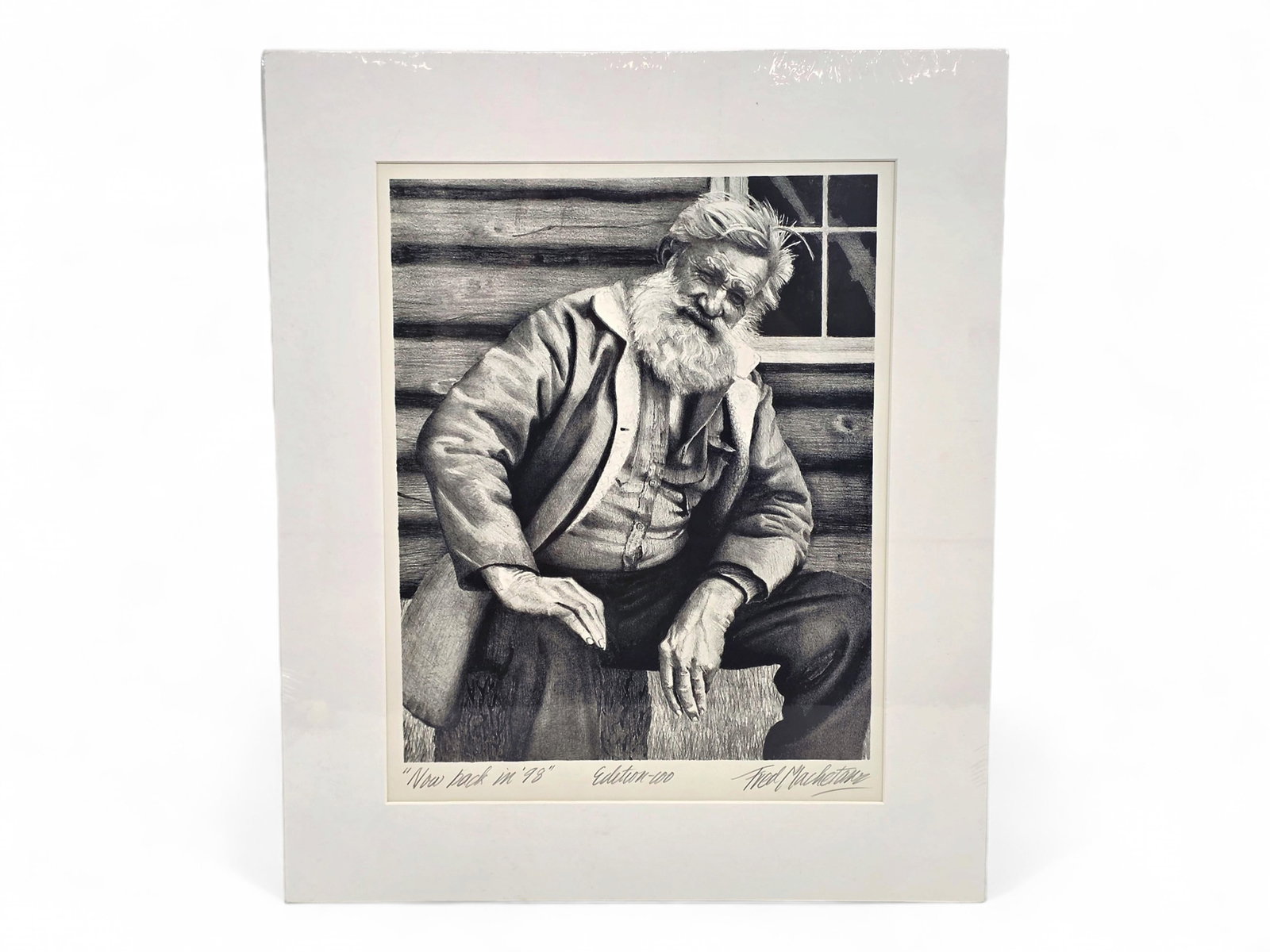 Fred Machetanz "Now Back in '98" Stone Lithograph: A stone lithograph c.1971 by the great late Alaskan artist, Fred Machetanz (1908-2002) entitled "Now Back in '98". The work depicts George Smock, an 80-year old Alaskan sourdough and prospector who th