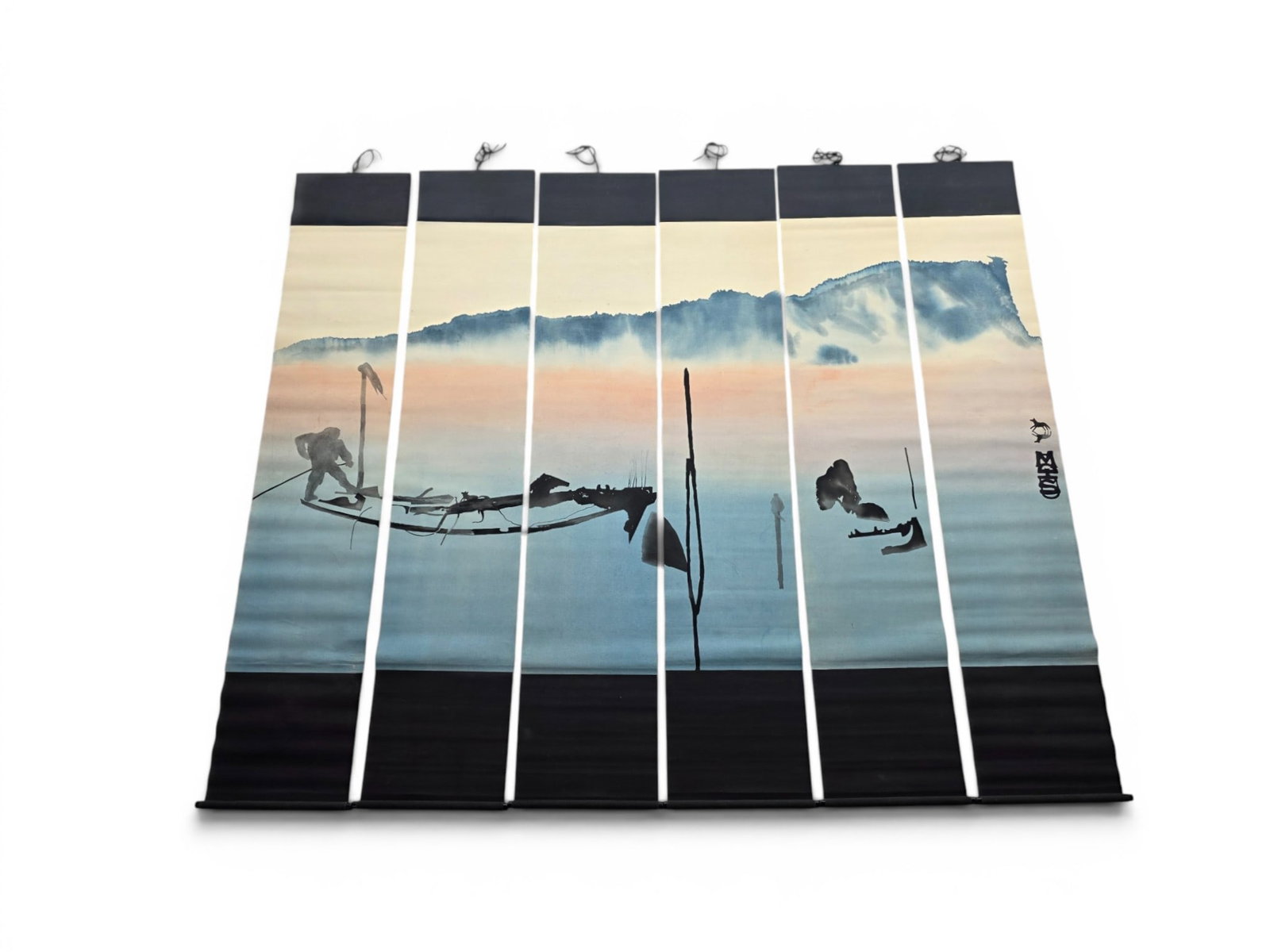 Harold C. Schwarm "Trapline" Six-Panel Hanging Scroll Painting (1 of 11)