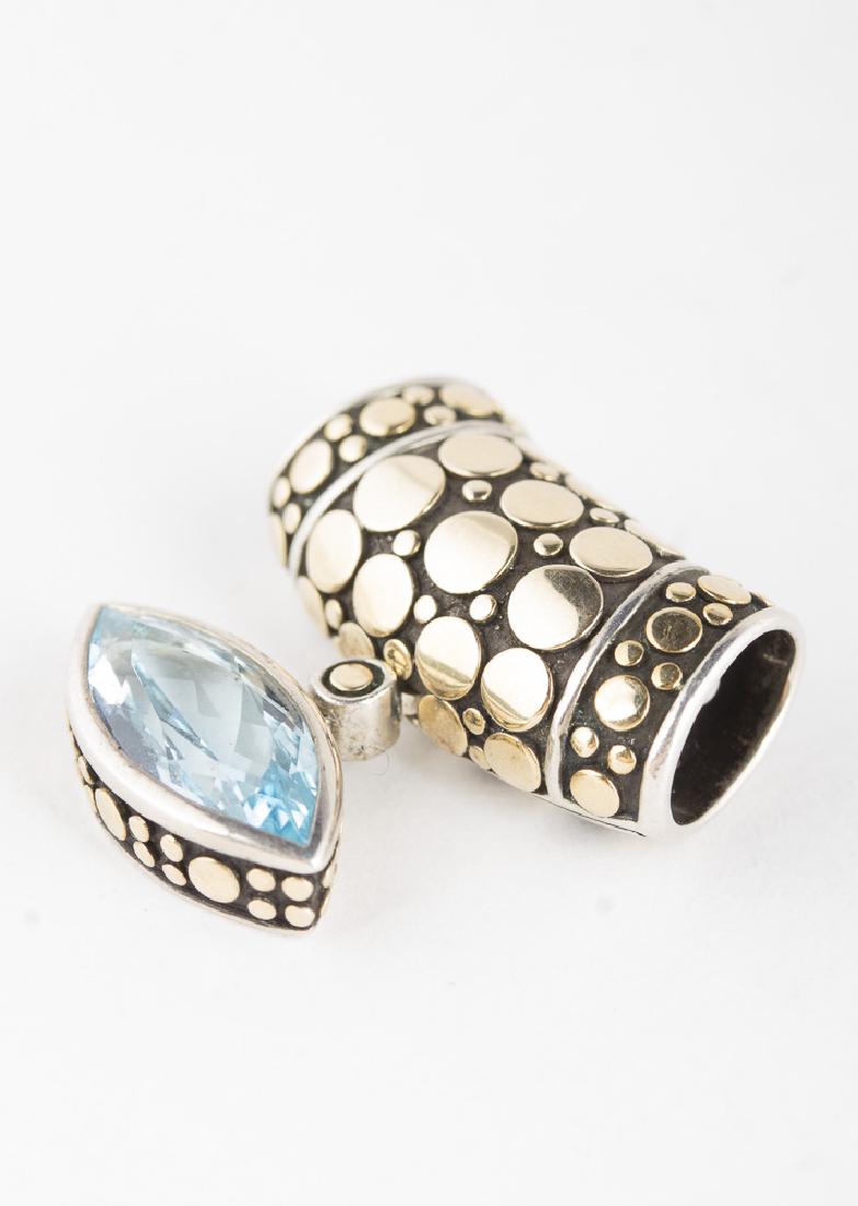 John Hardy Sterling Silver/ 18KT Gold Dot Topaz Slide: John Hardy Sterling Silver/ 18KT Gold Dot Topaz Slide Pendant. 7.7g. Topaz 15.2mm x 8.5mm.