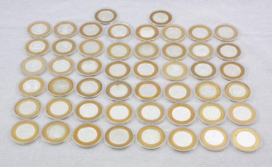 50 Limited Edition $10 Vegas Gaming Tokens with Pure: Lot of 50 limited edition collectible gaming tokens, each with 0.6 troy ounces of 0.999 fine silver, featuring the casinos of Las Vegas. Of note are tokens from the Stardust, Sahara, the Flamingo, Cea