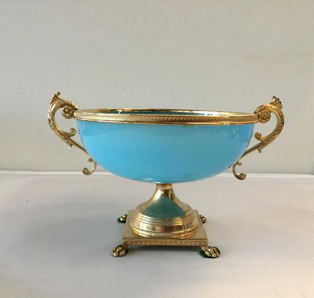 AZURE BLUE GLASS PEDESTAL ORMOLU COMPOTE (1 of 3)