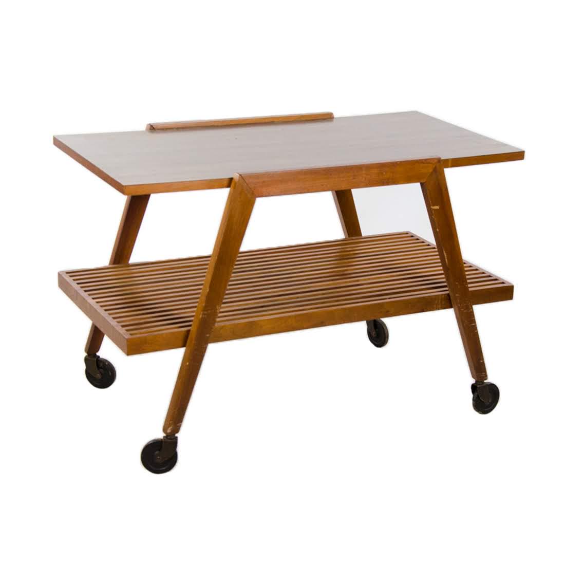 Mid-Century Modern Two-Tier Slatted Wooden Media Cart (1 of 13)