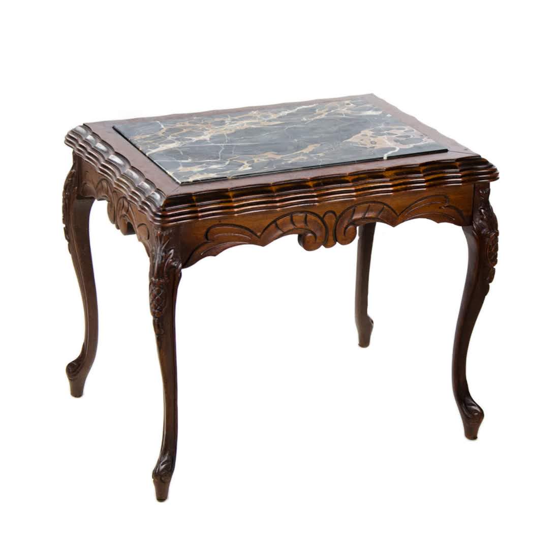 Marble Top Carved Wooden Transitional Style Side Table (1 of 10)