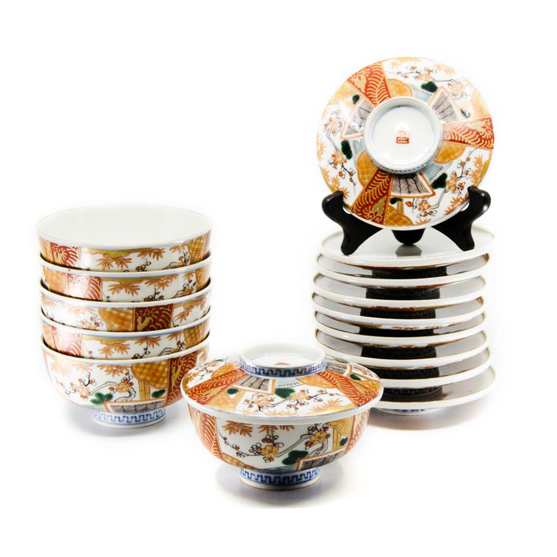 Set of Six Antique Imari Lidded Rice Bowls (1 of 11)