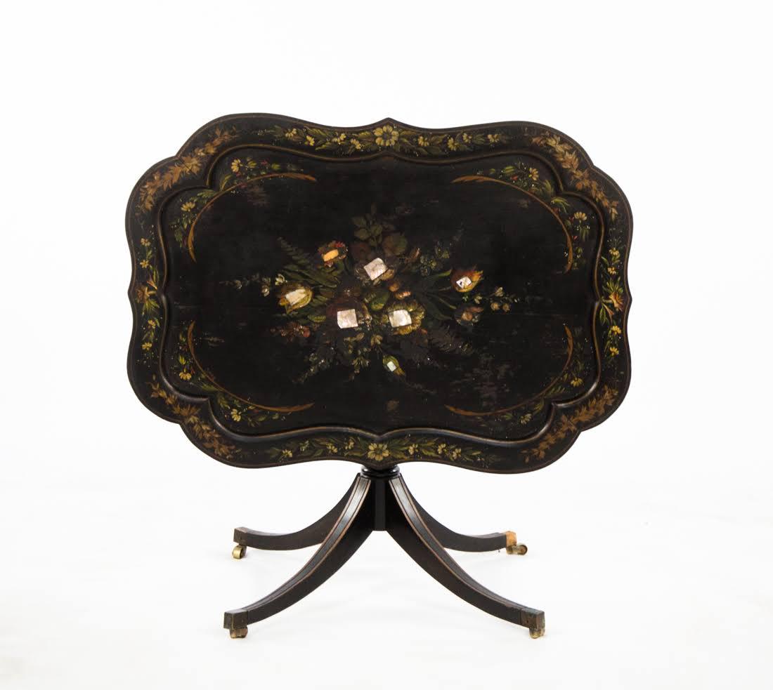 Victorian Papier Mache Inlaid Wooden Tilt Top Table (1 of 16)