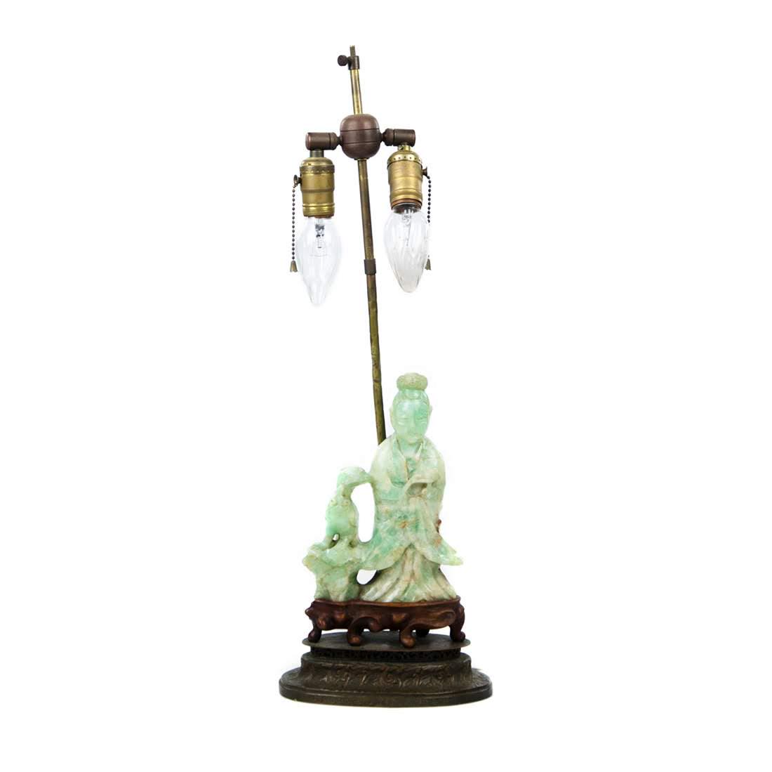 Antique Chinese Hand-Carved Green Quartz Figural Lamp (1 of 17)