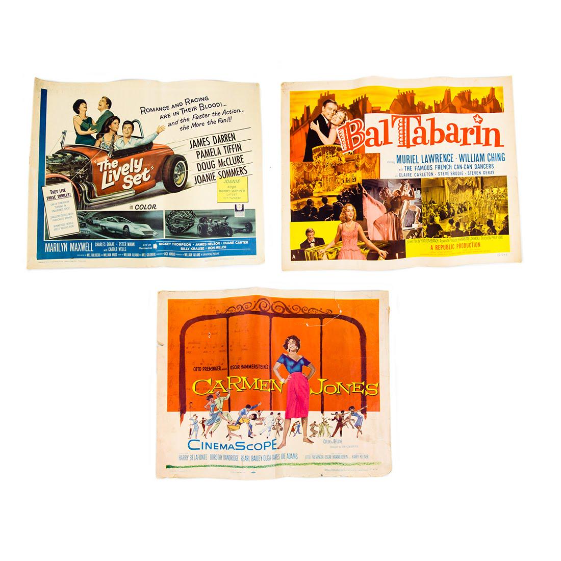 1950s - 1960s Original Film Movie Posters: A grouping of three 1950s - 1960s original film movie posters. This lot includes a poster for 1964 action drama "The Lively Set" directed by Jack Arnold starring James Darren, Pamela Tiffin, Doug McCl